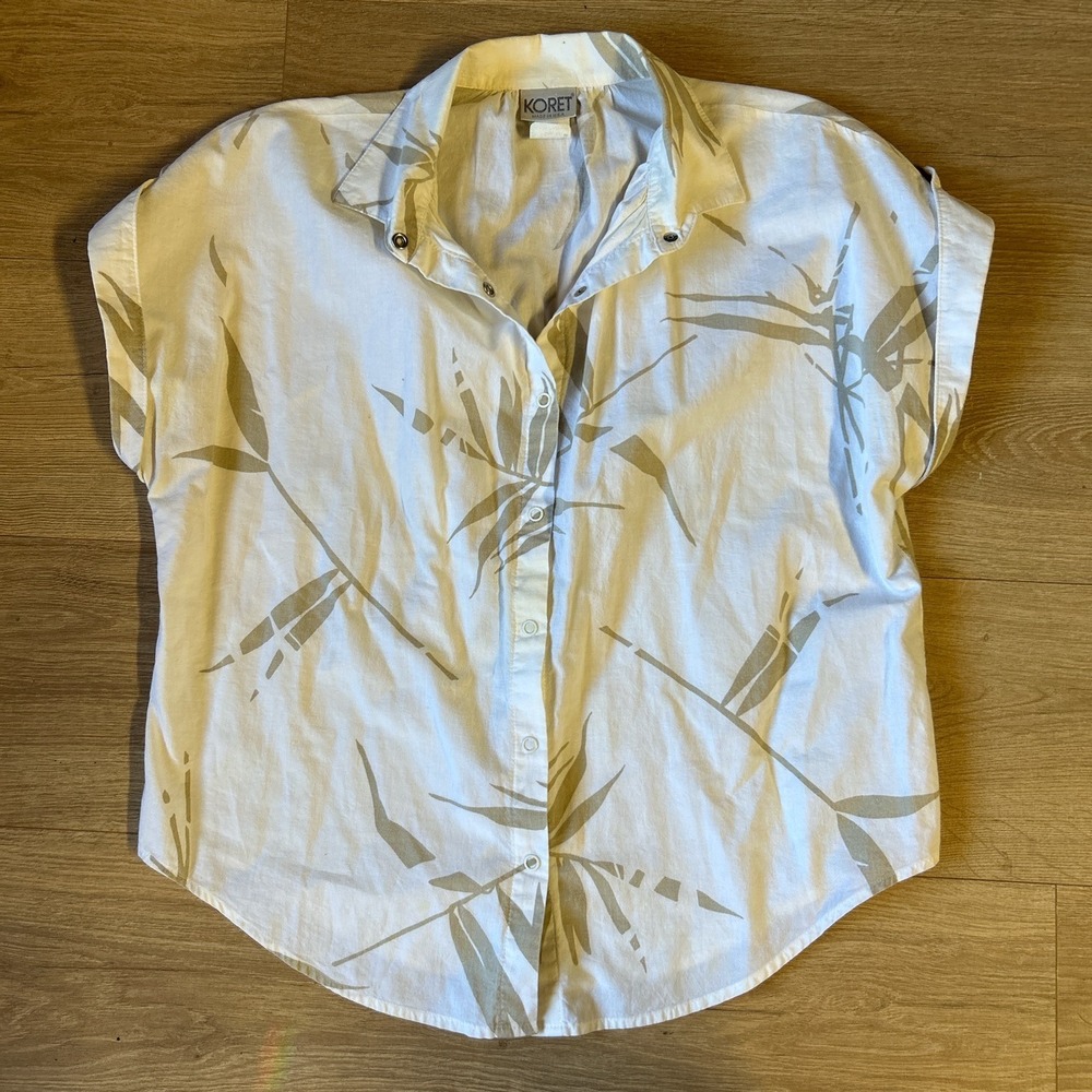 Koret‎ Vintage Mens Tan White Bamboo Print Cotton Button Down Shirt